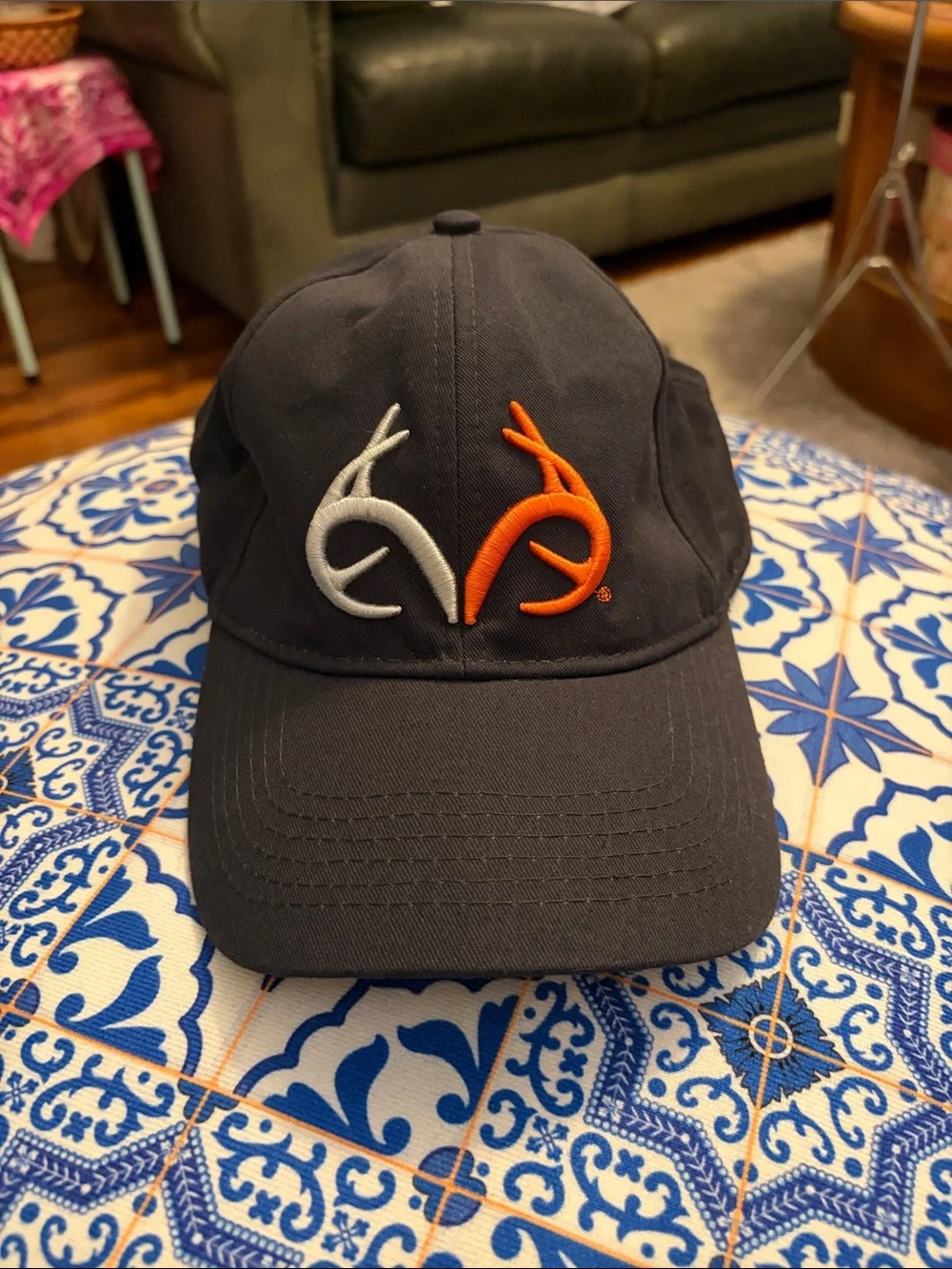 Men's Black Baseball Cap with Orange & Gray Embroidered Logo